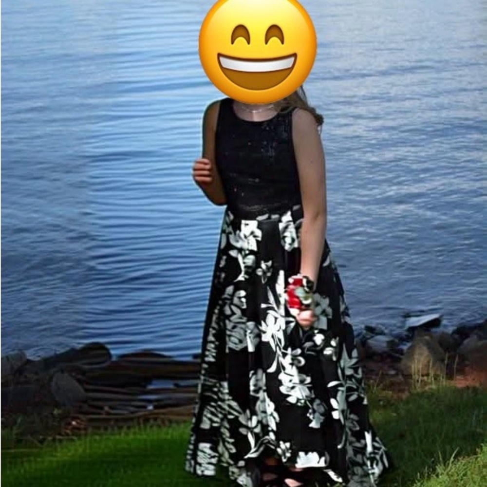 Jodi Kristopher Black and White Halter A-Line Prom Dress